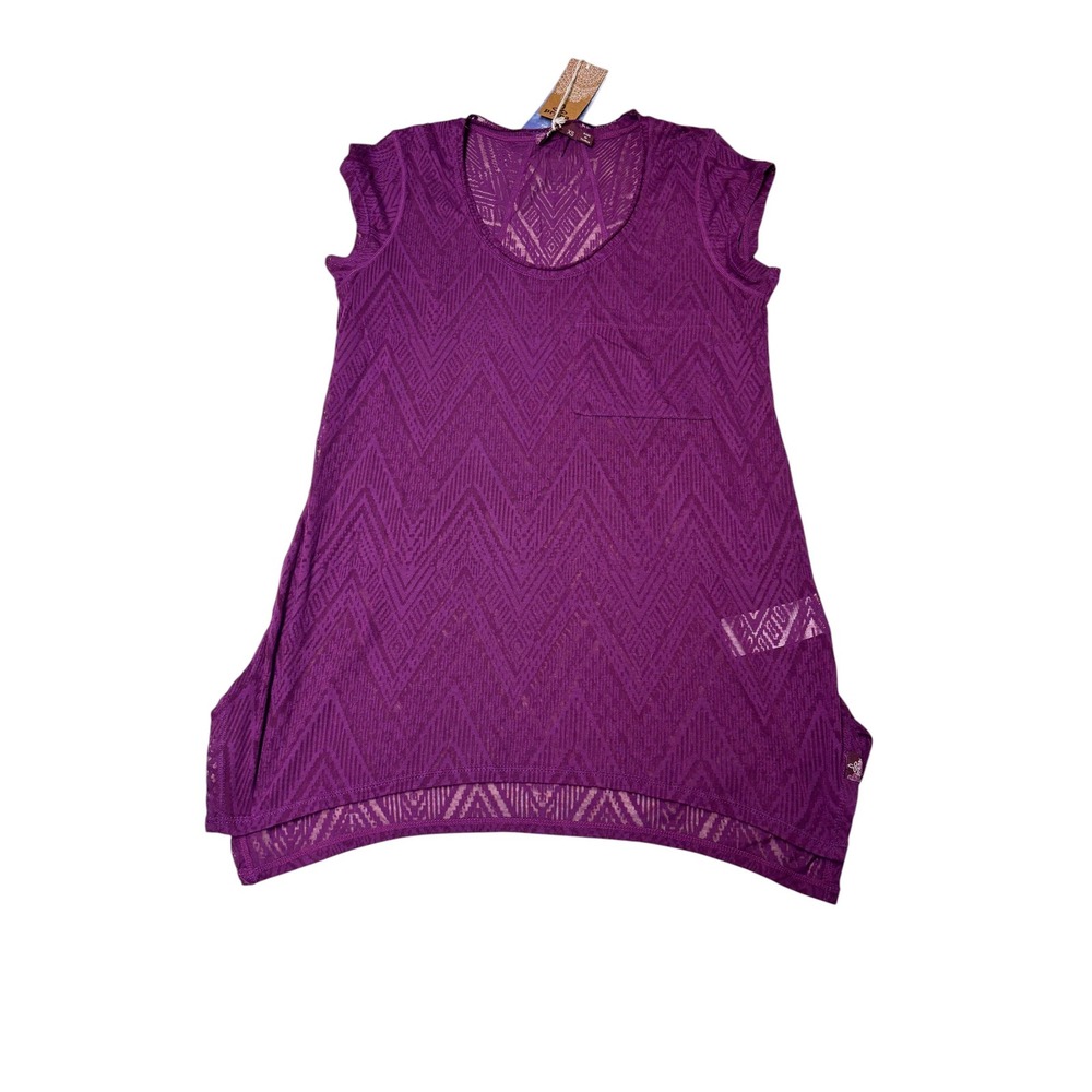 NWT Prana Skye Top Womens XS Purple Burnout Chevron Sharkbite Hem W1SKYE316